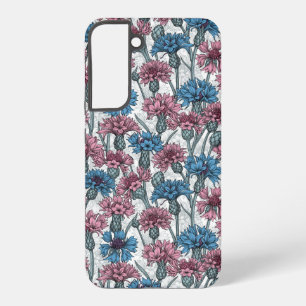 Rosa und blaue Maisblumen, weiße Blume Samsung Galaxy Hülle
