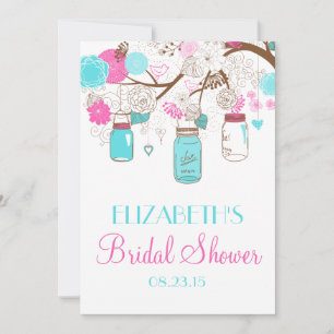 Rosa und blaue Mason Jars Bridal Dusche Einladung