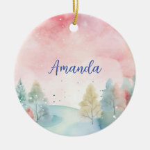 Rosa und blaue Mattierte Aquarellbäume