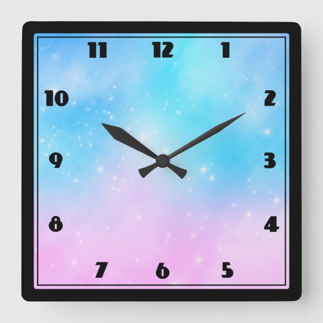 Rosa und blaue Pastellfarben Gradient Sky Quadratische Wanduhr (Vorderseite)