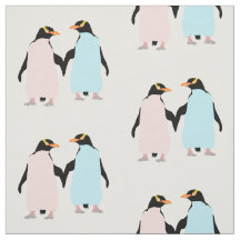 Rosa und blaue Pinguine halten Hände.