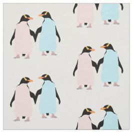 Rosa und blaue Pinguine halten Hände. Stoff