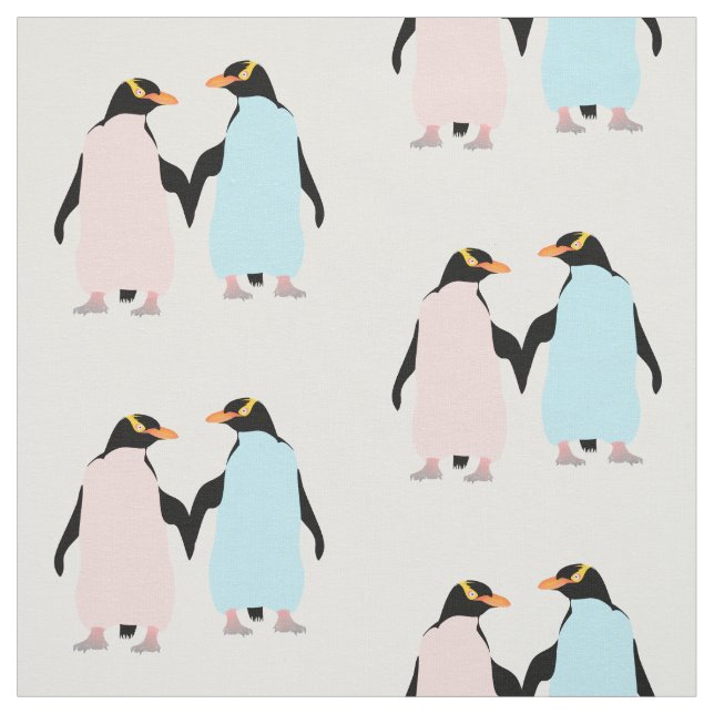 Rosa und blaue Pinguine halten Hände. Stoff (Muster)