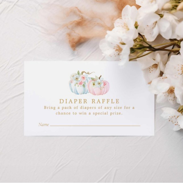 Rosa und blaue Pumpkin Geschlecht offenbaren Winde Begleitkarte (Fall Gender Reveal Diaper Raffle Ticket)