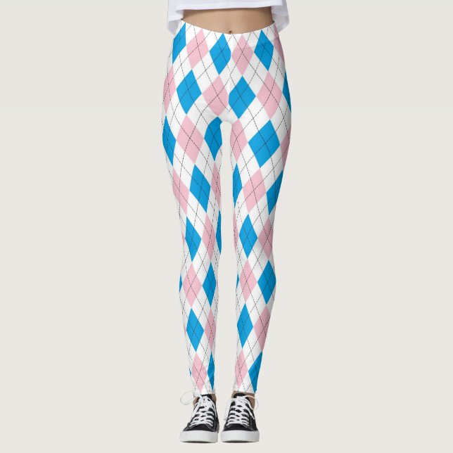 Rosa und blaue Raute Leggings (Vorderseite)