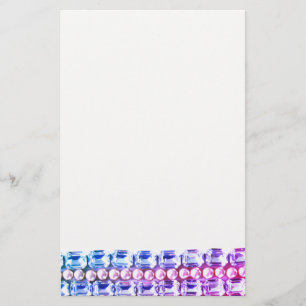 Rosa und blaue Rhinestone und Perlen Briefpapier