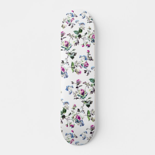Rosa und blaue Rose Blumenmuster-Skateboard Skateboard (Vorne)