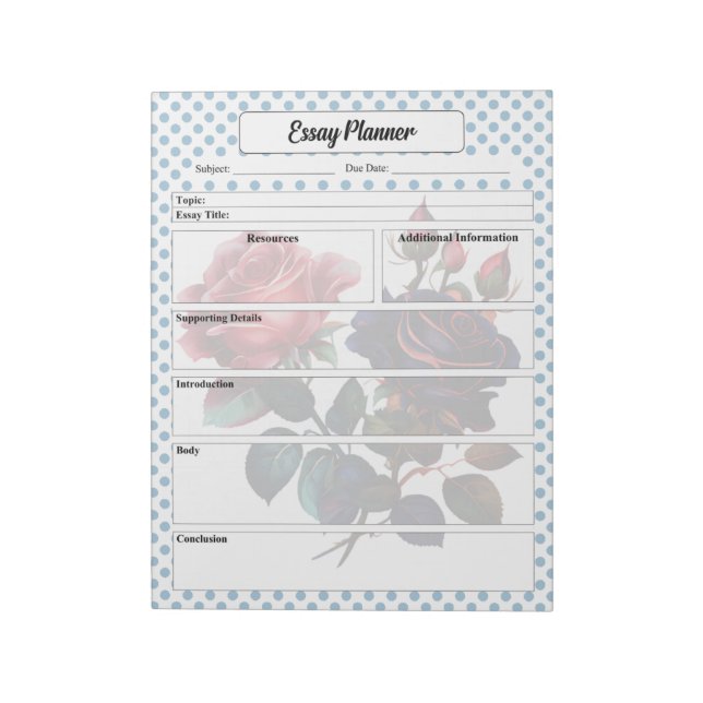 Rosa und blaue Rose Essay Planner Notizblock (Rotiert)