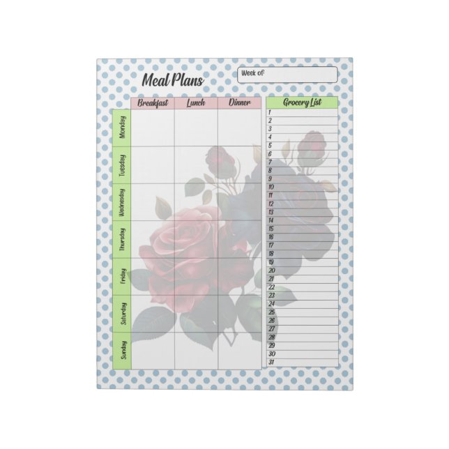 Rosa und blaue Rose Feinschmecker Notizblock (Rotiert)