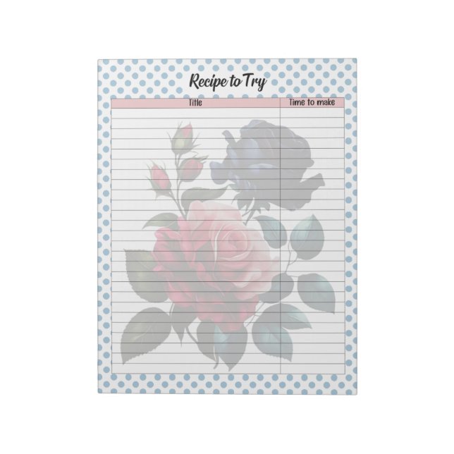 Rosa und blaue Rose Rezept Notizblock (Rotiert)