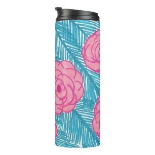 Rosa und blaue Rose und Palms Muster Tumbler Thermosbecher