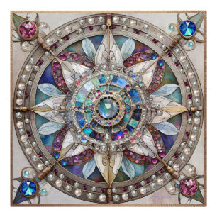Rosa und Blaue Saphire Diamanten Perlen Mandala Fotodruck