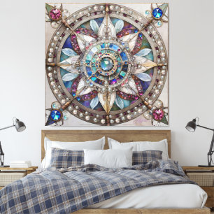 Rosa und Blaue Saphire Diamanten Perlen Mandala Leinwanddruck