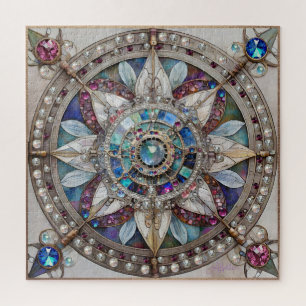 Rosa und Blaue Saphire Diamanten Perlen Mandala Puzzle