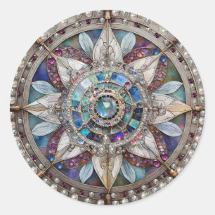 Rosa und Blaue Saphire Diamanten Perlen Mandala Runder Aufkleber