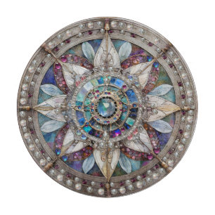 Rosa und Blaue Saphire Diamanten Perlen Mandala Schneidebrett
