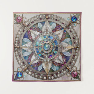 Rosa und Blaue Saphire Diamanten Perlen Mandala Wandteppich