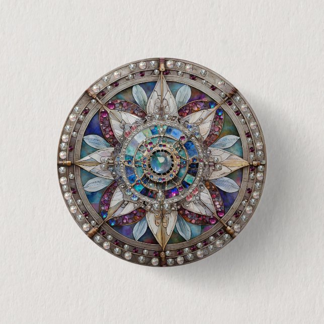 Rosa und blaue Saphire Diamonds Pearls Mandala Button (Vorderseite)