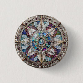Rosa und blaue Saphire Diamonds Pearls Mandala Button