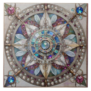 Rosa und blaue Saphire Diamonds Pearls Mandala Fliese