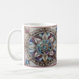 Rosa und blaue Saphire Diamonds Pearls Mandala Kaffeetasse