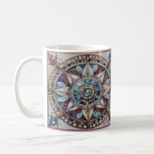 Rosa und blaue Saphire Diamonds Pearls Mandala Kaffeetasse (Links)
