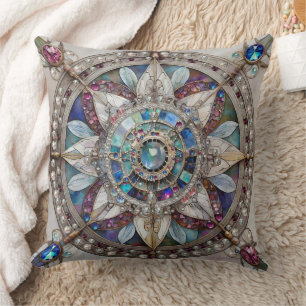 Rosa und blaue Saphire Diamonds Pearls Mandala Kissen