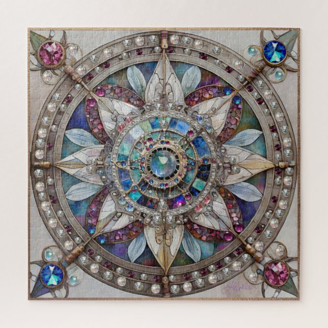 Rosa und blaue Saphire Diamonds Pearls Mandala Puzzle (Vertikal)