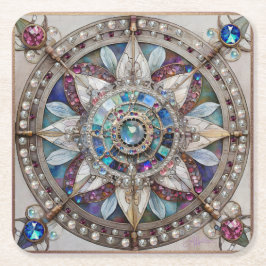 Rosa und blaue Saphire Diamonds Pearls Mandala Rechteckiger Pappuntersetzer