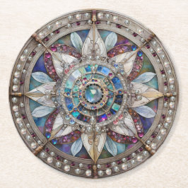 Rosa und blaue Saphire Diamonds Pearls Mandala Runder Pappuntersetzer