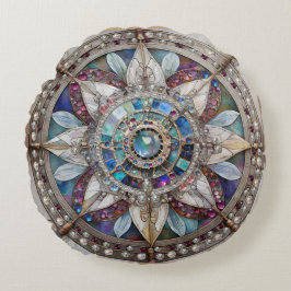 Rosa und blaue Saphire Diamonds Pearls Mandala Rundes Kissen