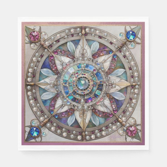 Rosa und blaue Saphire Diamonds Pearls Mandala Serviette (Vorderseite)
