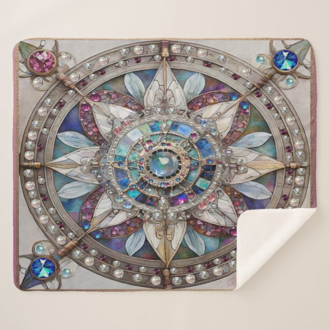 Rosa und blaue Saphire Diamonds Pearls Mandala Sherpadecke (Vorderseite (Horizontal))