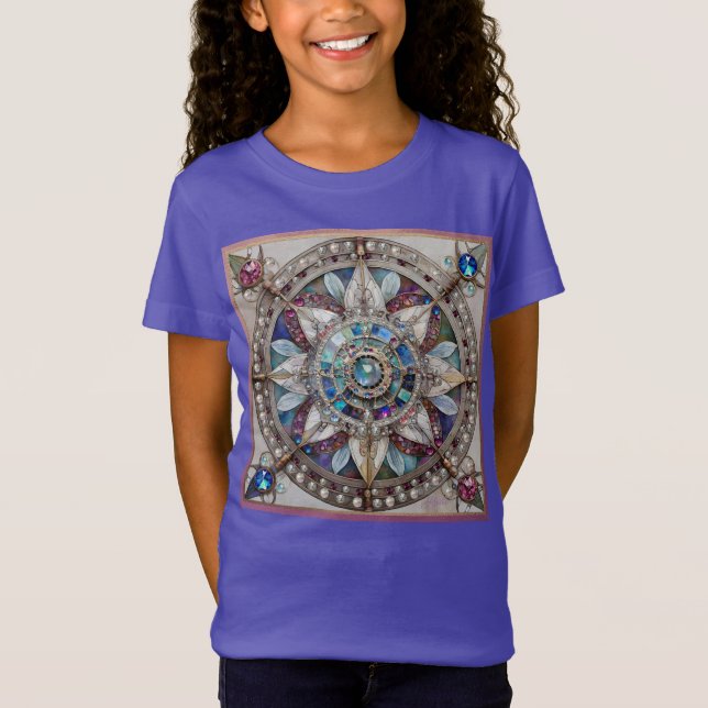 Rosa und blaue Saphire Diamonds Pearls Mandala T-Shirt (Vorderseite)