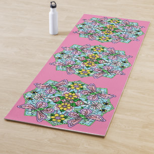 Rosa und blaue Schmetterlinge Mandala Gemustert Yogamatte