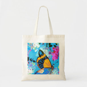 Rosa und blaue Schmetterlings-Budget-Tasche Tragetasche