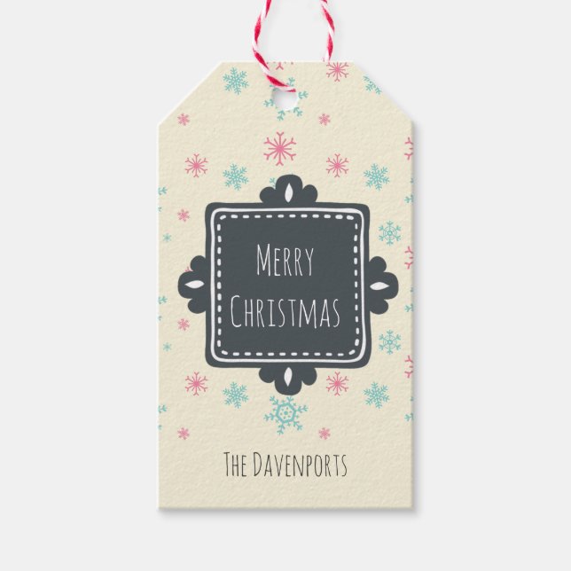 Rosa und blaue Schneeflocken frohe Weihnachten Cus Geschenkanhänger (Vorderseite)