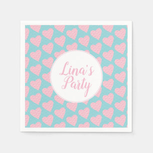 Rosa und blaue Scribble Hearts Valentinstag Party Serviette