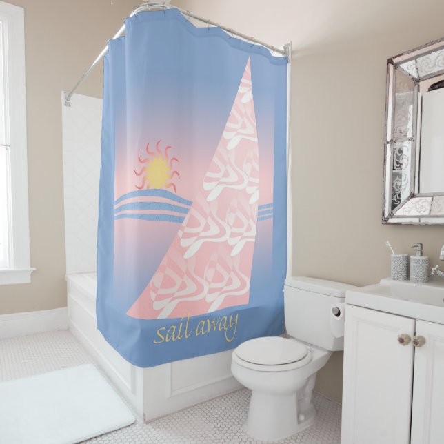 Rosa und blaue Segel weg Duschvorhang (Beispiel)