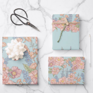 Rosa und blaue Shabby Chicen Geschenkpapier Set