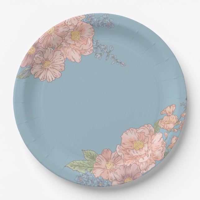 Rosa und blaue Shabby Chicen Pappteller (Vorderseite)