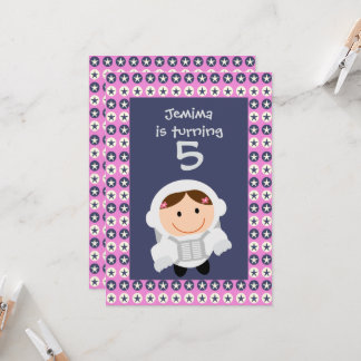 Rosa und blaue Sterne Spacegirl Geburtstagsparty Einladung