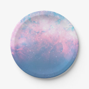 Rosa und blaue sternenklare kosmische Zuckerwatte- Pappteller