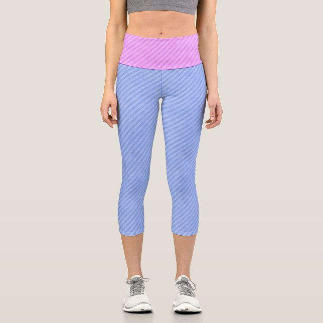 Rosa und blaue Streifen Capri Leggings (Vorderseite)