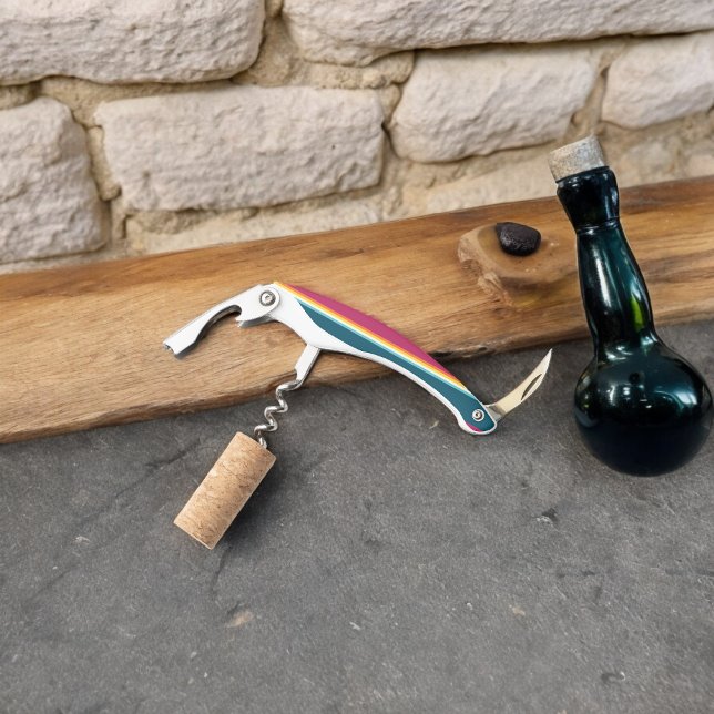 Rosa und blaue Streifen Kellnermesser (Corkscrew Bottle Opener)