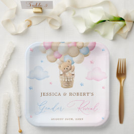 Rosa und blaue Teddybären-Genderdarstellung Pappteller