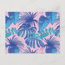 Rosa und blaue tropische Leaf-Design Postkarte