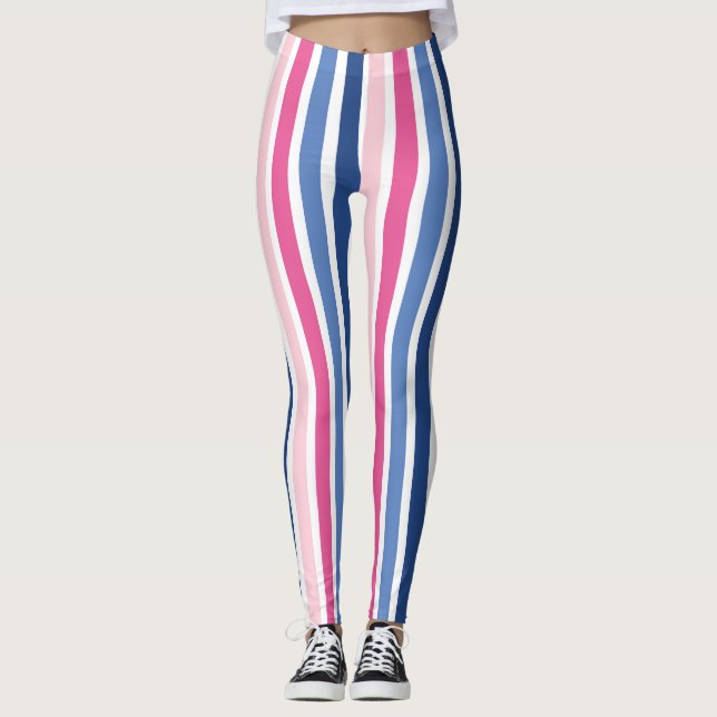 Rosa und blaue vertikale Streifen Leggings (Vorderseite)