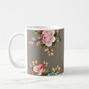 Rosa und blaue Vintage-Blumen mit Grün und Creme Kaffeetasse