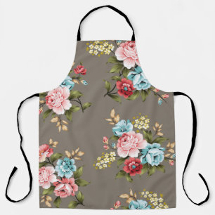 Rosa und blaue Vintage-Blumen mit Grün und Creme Schürze